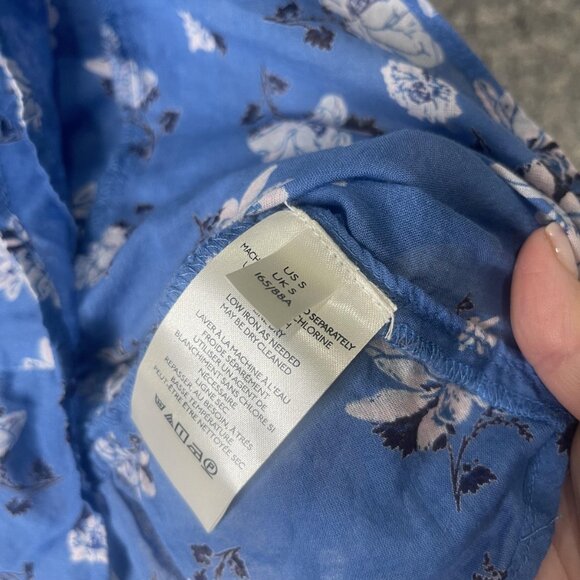 Free People Shirt Womens Small Blue Floral Long Sleeve Ruffle Wrap Boho Cotton - Picture 5 of 7